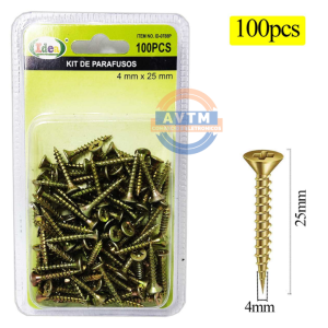 ID-0788P Parafusos para Madeira 4mm x 25mm – 100 Peças