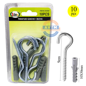 ID-0792P Parafuso Gancho + Bucha 9cm – 10 Peças