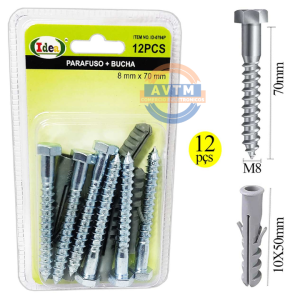 ID-0794P Parafuso + Bucha – 12 Peças (8 mm x 70 mm)