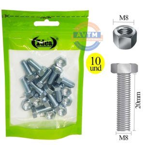 ID-0810P M8 Parafusos + Porcas – 10 Unidades