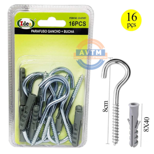 ID-0791P – Parafuso Gancho + Bucha (16 Peças)
