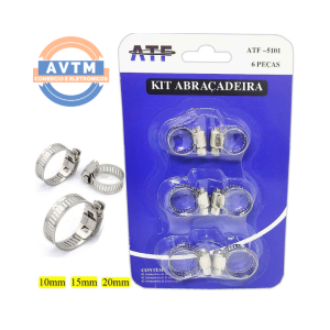 ATF-5101 Kit Abraçadeira Inox – 6 Peças (10mm, 15mm, 20mm)
